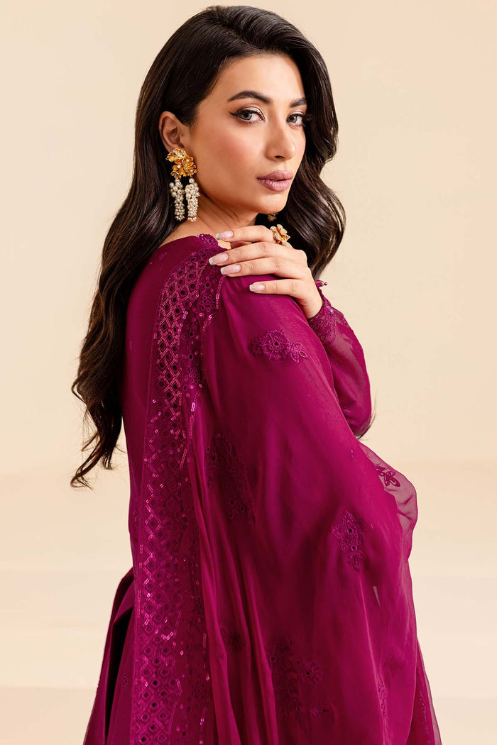 Farasha Luxury Formal Embroidered Chiffon Unstitched 3Pc Suit - Mystic Mauve