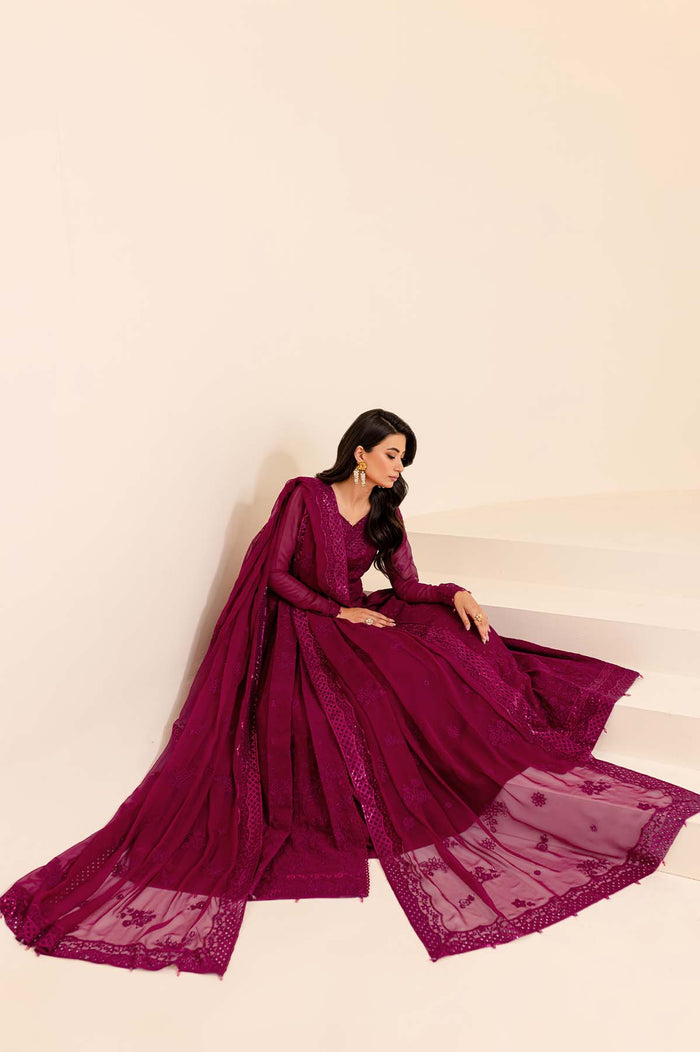 Farasha Luxury Formal Embroidered Chiffon Unstitched 3Pc Suit - Mystic Mauve