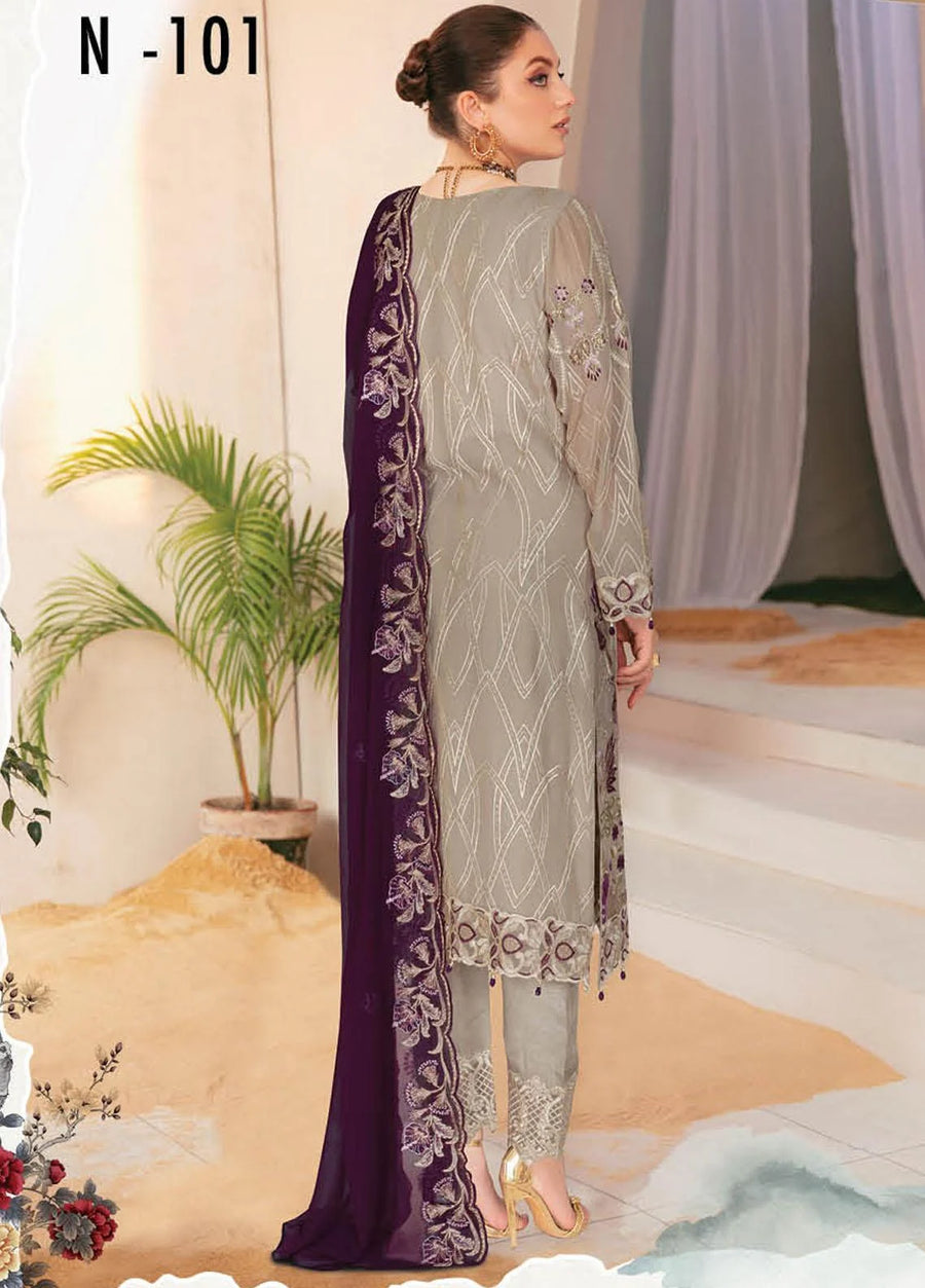 Ramsha Nayab Embroidered Chiffon Unstitched 3Pc Suit N-101
