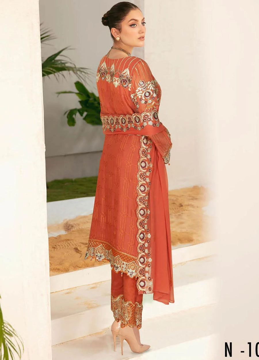 Ramsha Nayab Embroidered Chiffon Unstitched 3Pc Suit N-102