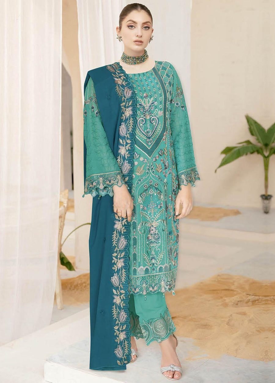 Ramsha Nayab Embroidered Chiffon Unstitched 3Pc Suit N-103