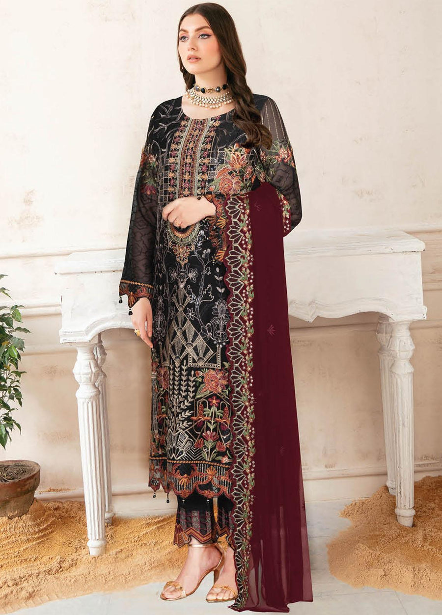 Ramsha Nayab Embroidered Chiffon Unstitched 3Pc Suit N-107
