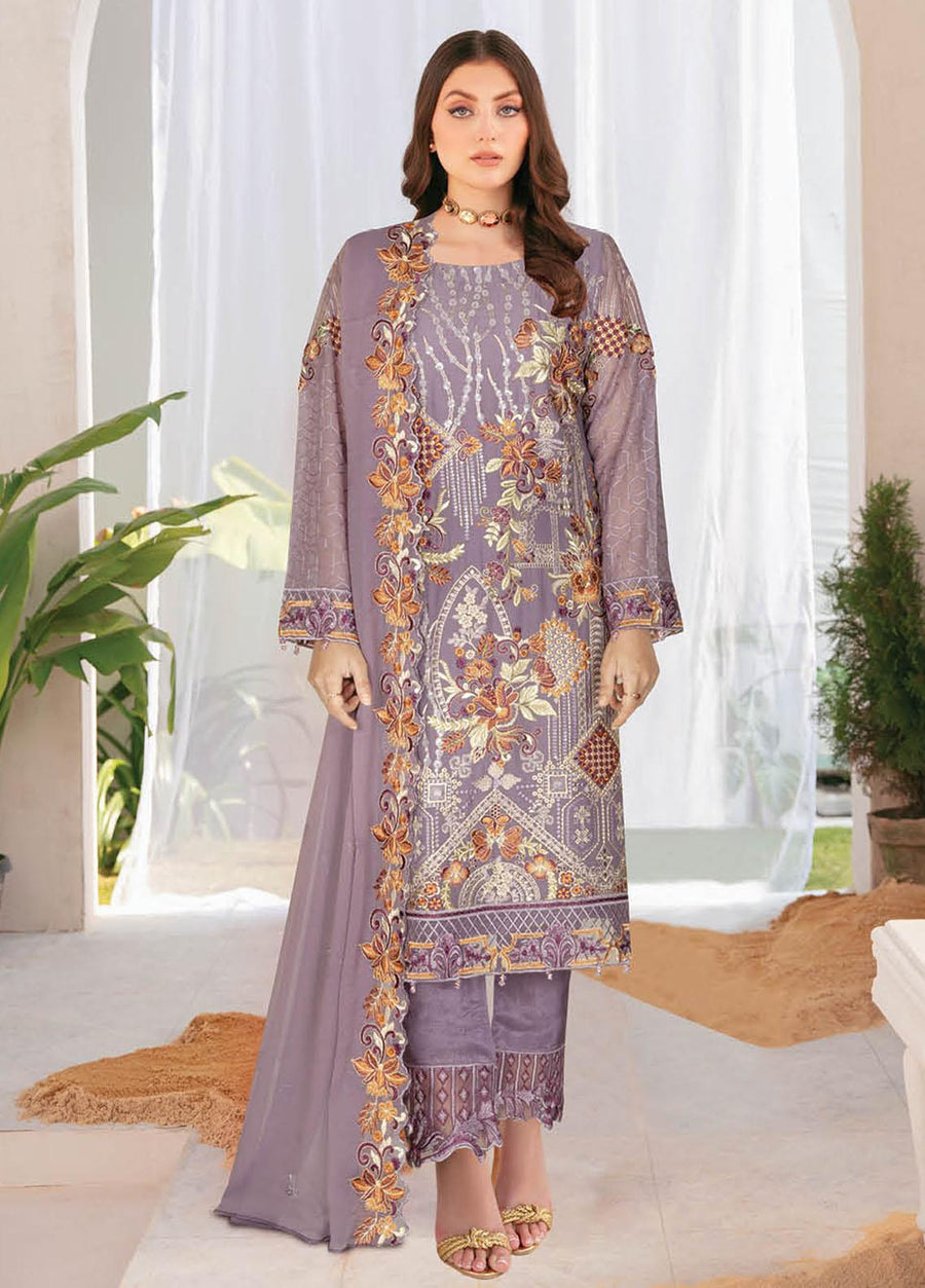 Ramsha Nayab Embroidered Chiffon Unstitched 3Pc Suit N-108
