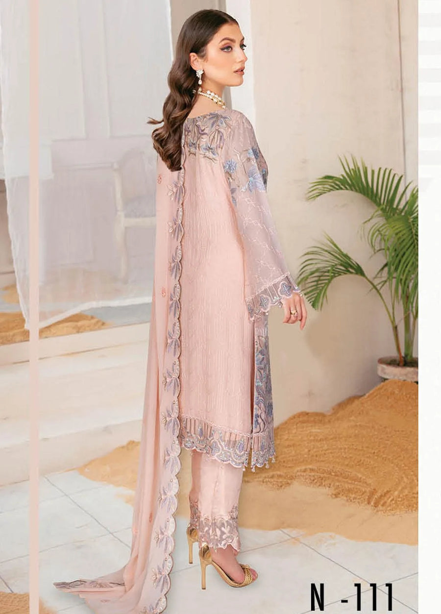 Ramsha Nayab Embroidered Chiffon Unstitched 3Pc Suit N-111