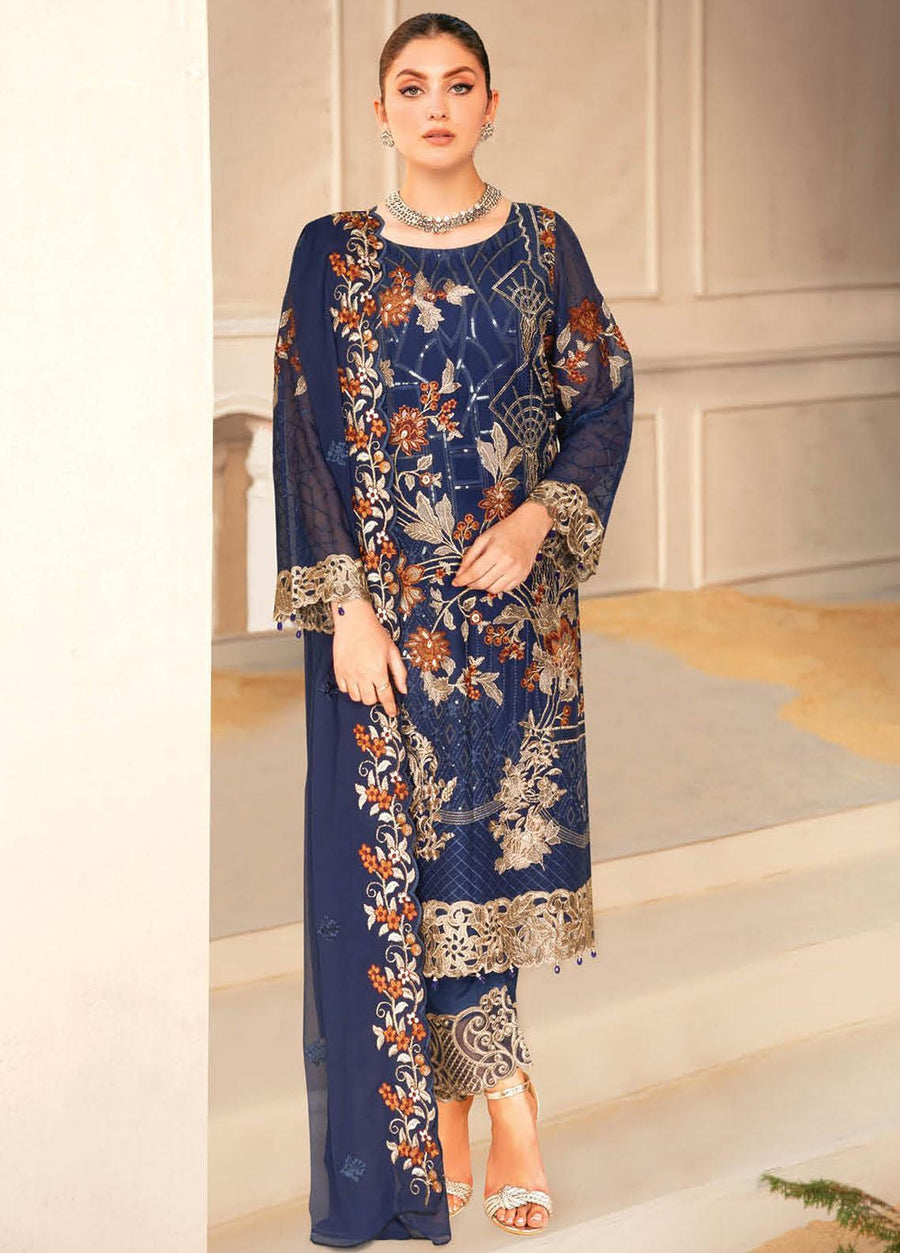 Ramsha Nayab Embroidered Chiffon Unstitched 3Pc Suit N-112