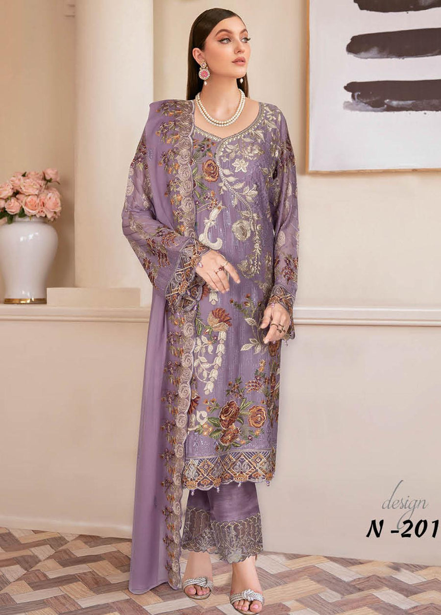 Ramsha Nayab Embroidered Chiffon Unstitched 3Pc Suit N-201
