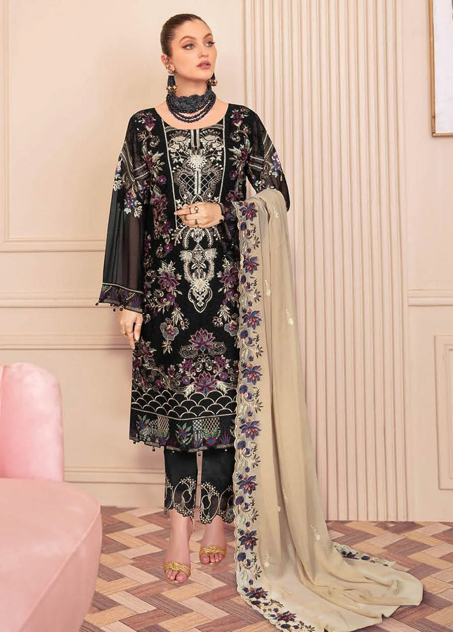 Ramsha Nayab Embroidered Chiffon Unstitched 3Pc Suit N-203