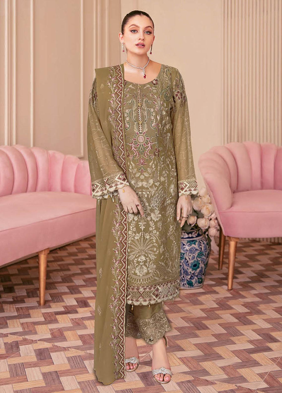 Ramsha Nayab Embroidered Chiffon Unstitched 3Pc Suit N-208