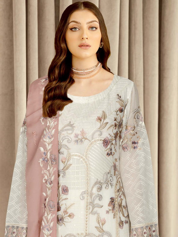 Ramsha Nayab Embroidered Weightless Chiffon Unstitched 3Pc Suit N-408