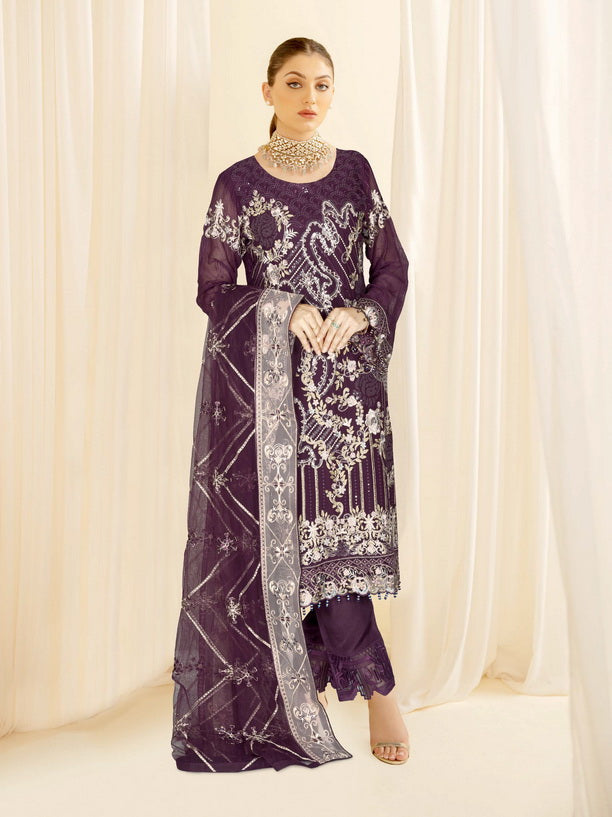 Ramsha Nayab Embroidered Weightless Chiffon Unstitched 3Pc Suit N-411