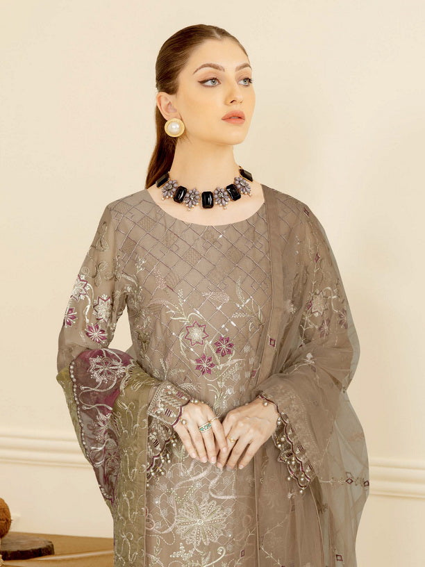 Ramsha Nayab Embroidered Weightless Chiffon Unstitched 3Pc Suit N-412