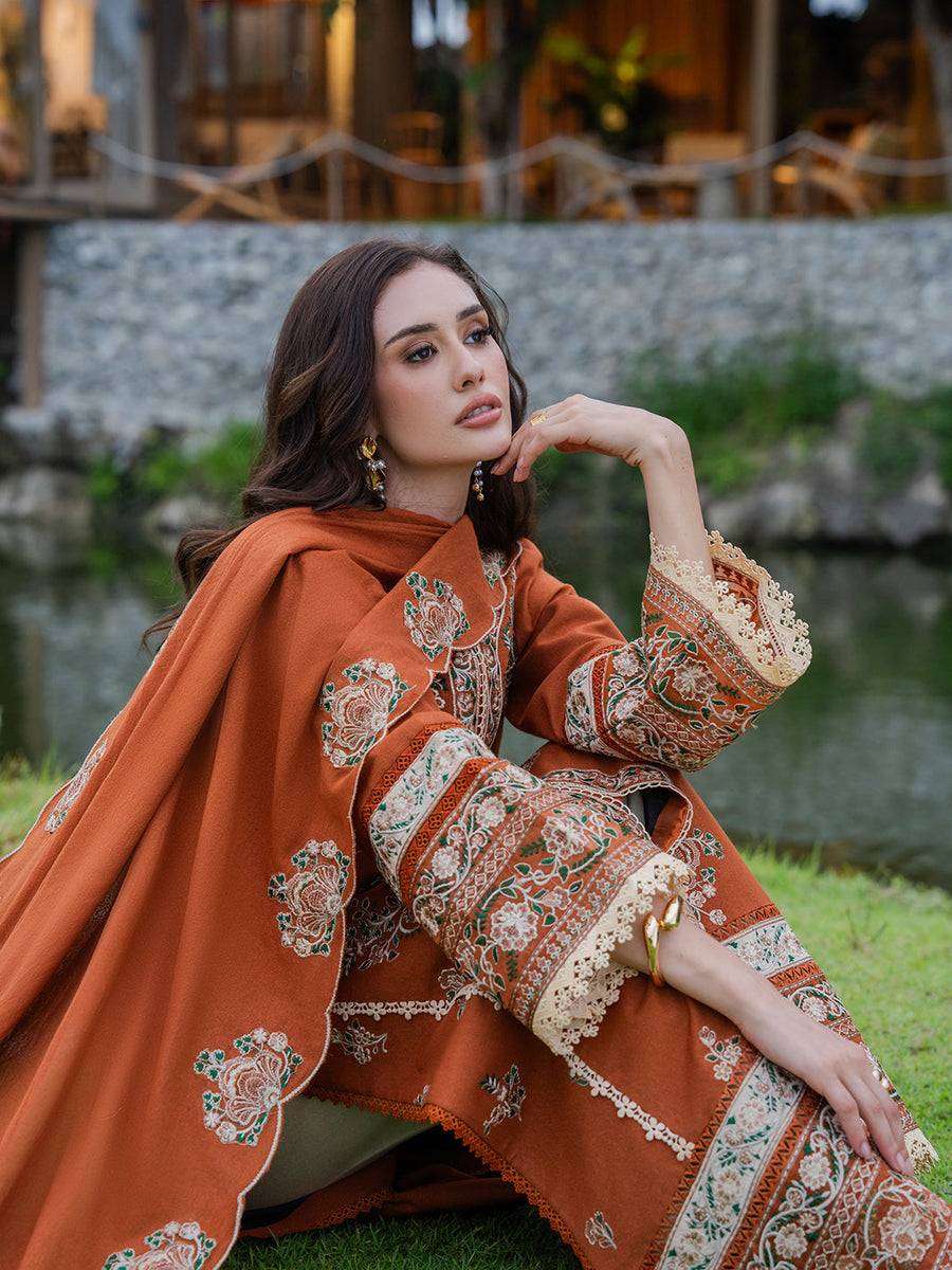 Faiza Faisal Hoor Embroidered Karandi Unstitched 3Pc Suit - NAIRA