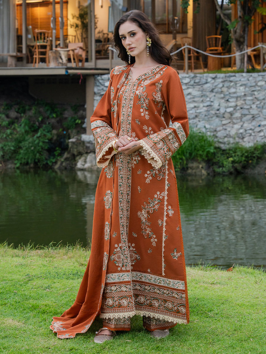 Faiza Faisal Hoor Embroidered Karandi Unstitched 3Pc Suit - NAIRA