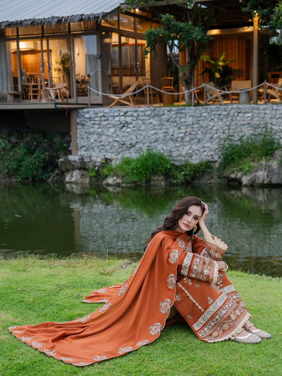 Faiza Faisal Hoor Embroidered Karandi Unstitched 3Pc Suit - NAIRA