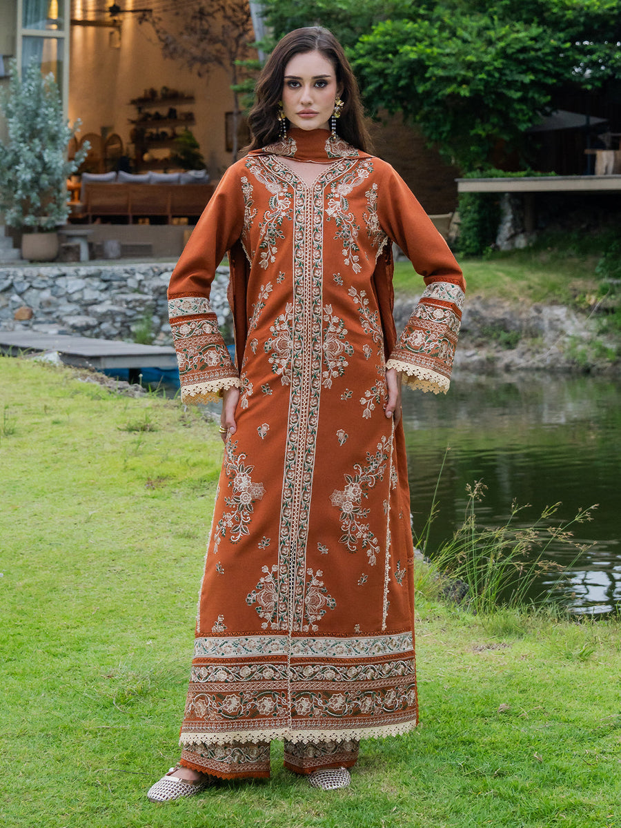 Faiza Faisal Hoor Embroidered Karandi Unstitched 3Pc Suit - NAIRA