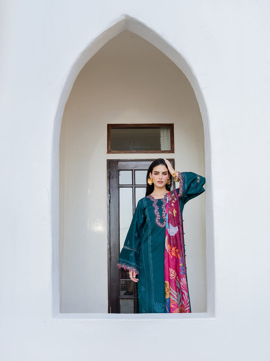 Dareen by IZEL Embroidered Luxury Lawn Unstitched 3Pc Suit - Nashmia