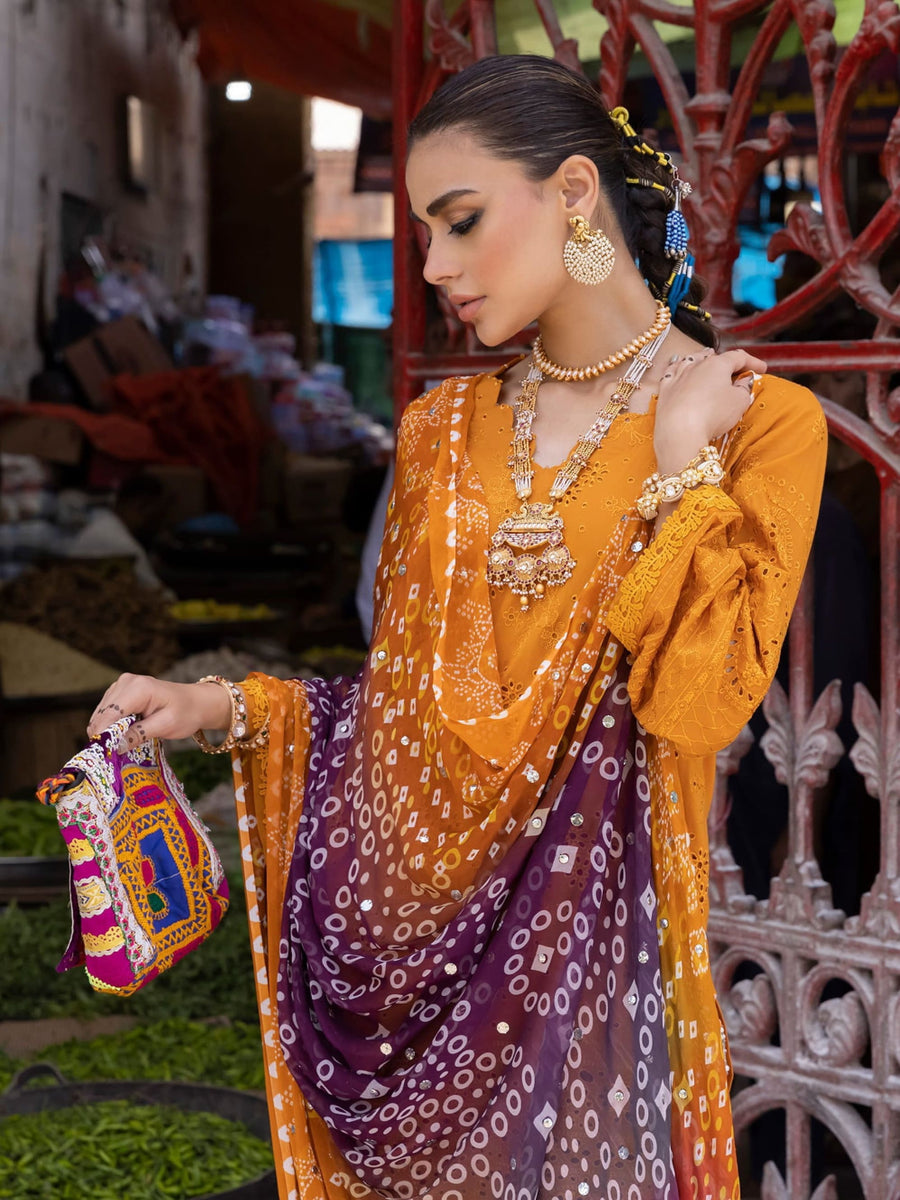 NUREH Bazaar Unstitched Chunri Mukesh Chikankari Lawn 3Pc Suit NDS-87