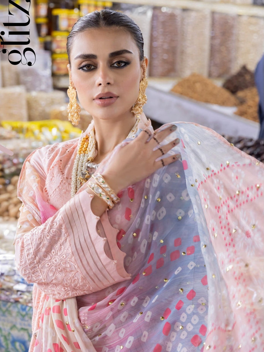 NUREH Bazaar Unstitched Chunri Mukesh Chikankari Lawn 3Pc Suit NDS-88