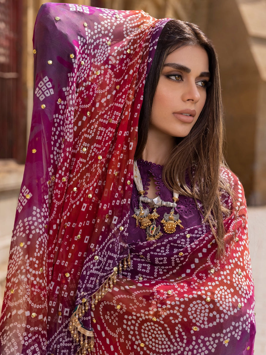 NUREH Bazaar Unstitched Chunri Mukesh Chikankari Lawn 3Pc Suit NDS-90