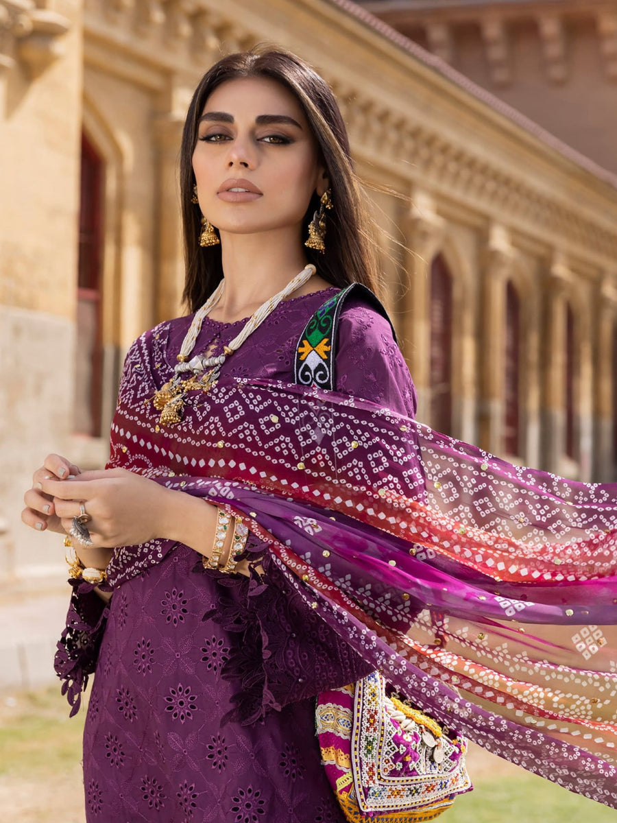 NUREH Bazaar Unstitched Chunri Mukesh Chikankari Lawn 3Pc Suit NDS-90