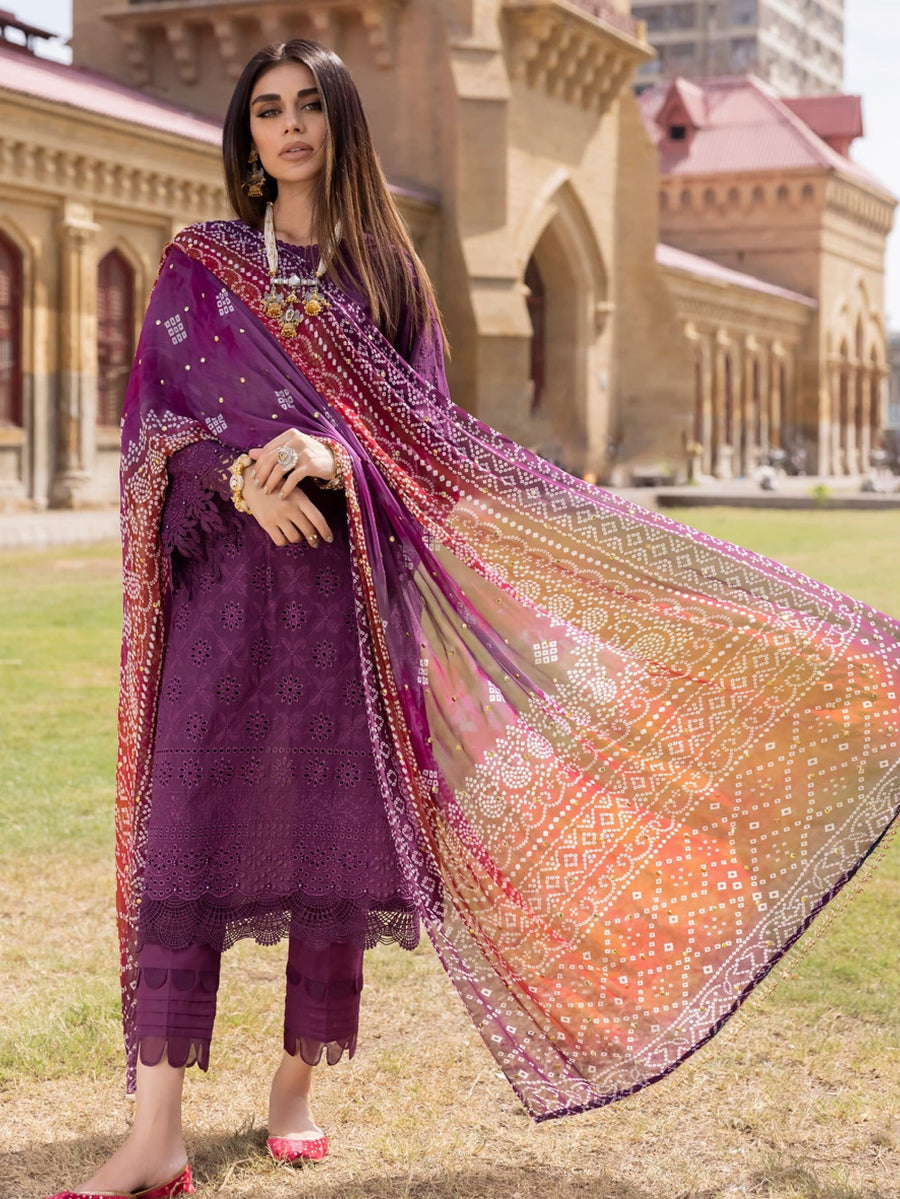 NUREH Bazaar Unstitched Chunri Mukesh Chikankari Lawn 3Pc Suit NDS-90