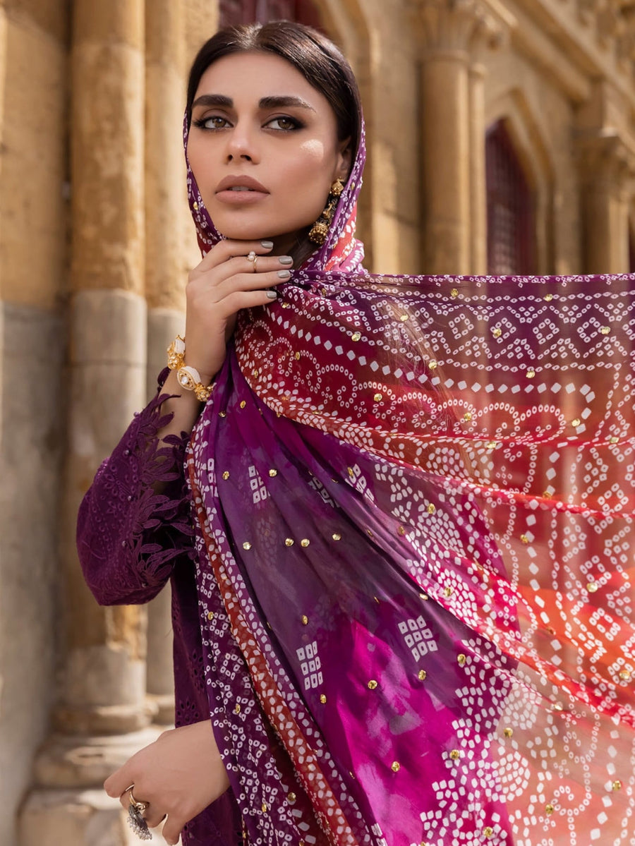 NUREH Bazaar Unstitched Chunri Mukesh Chikankari Lawn 3Pc Suit NDS-90