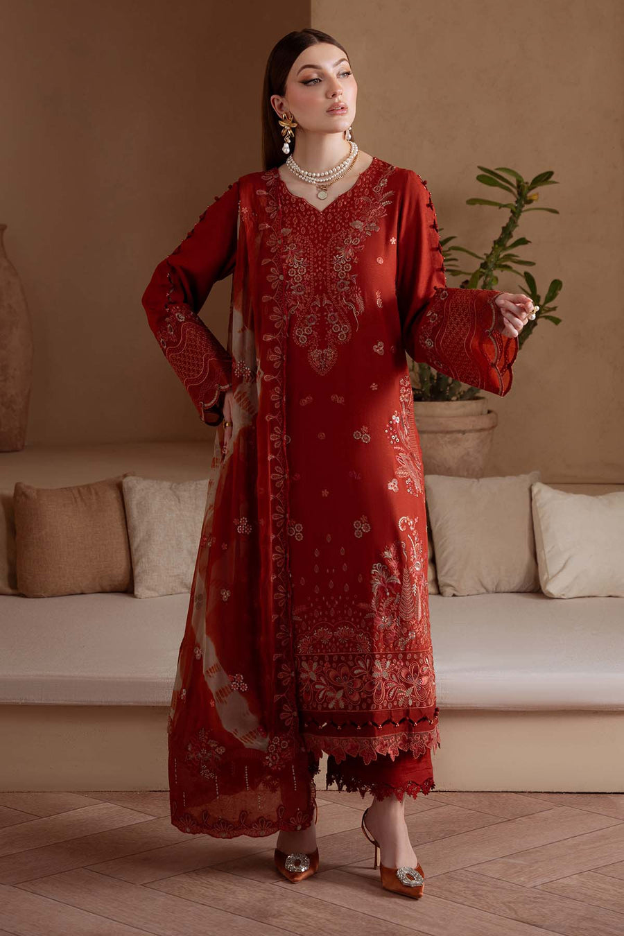 NUREH Exclusive Embroidered Karandi Unstitched 3Pc Suit NE-171