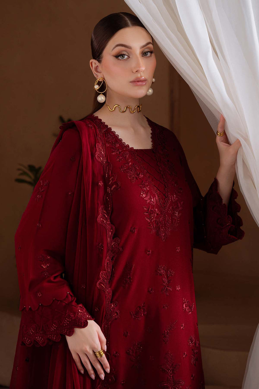 NUREH Exclusive Embroidered Karandi Unstitched 3Pc Suit NE-173
