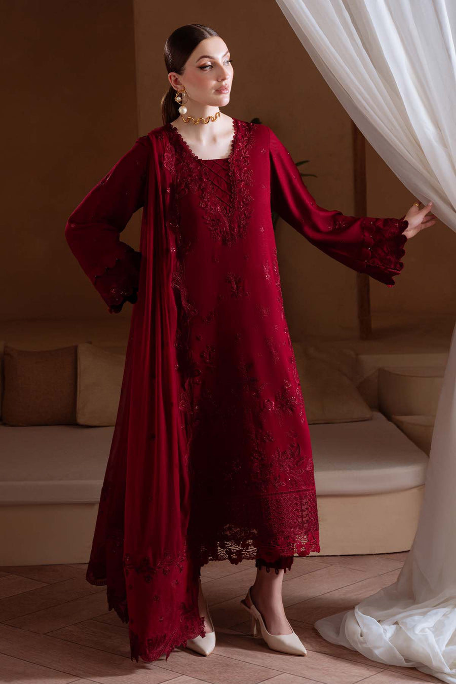 NUREH Exclusive Embroidered Karandi Unstitched 3Pc Suit NE-173