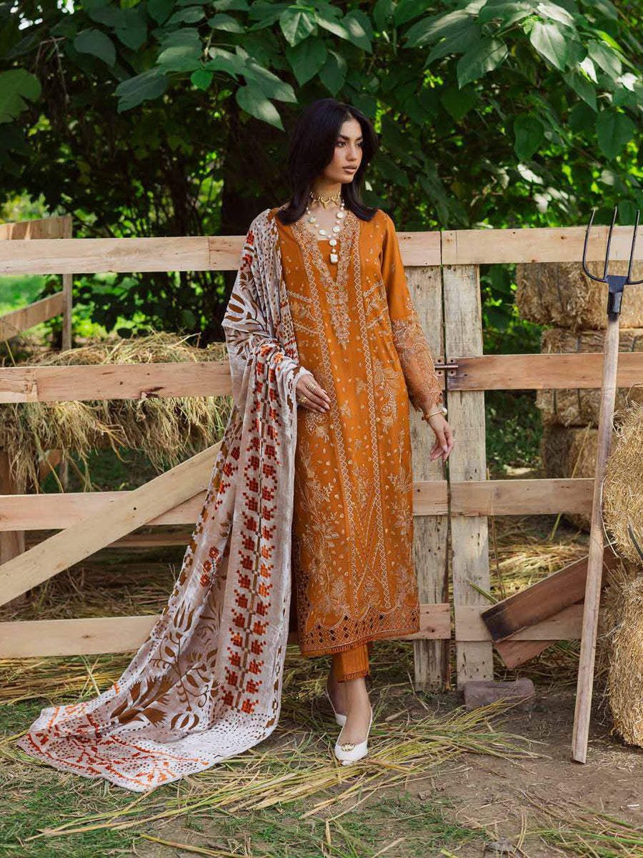 NUREH Exclusive Embroidered Leather Peach Unstitched 3Pc Suit NE-188