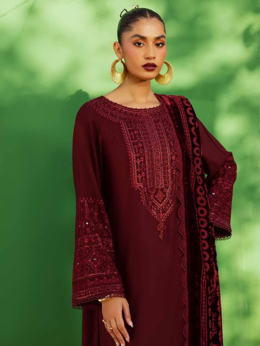 NUREH Exclusive Embroidered Leather Peach Unstitched 3Pc Suit NE-189
