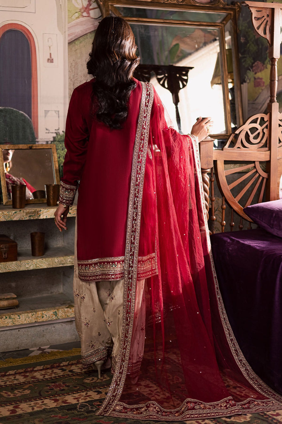 Nureh Nur Mahal Festive Embroidered Silk Unstitched 3Pc Suit NE-193