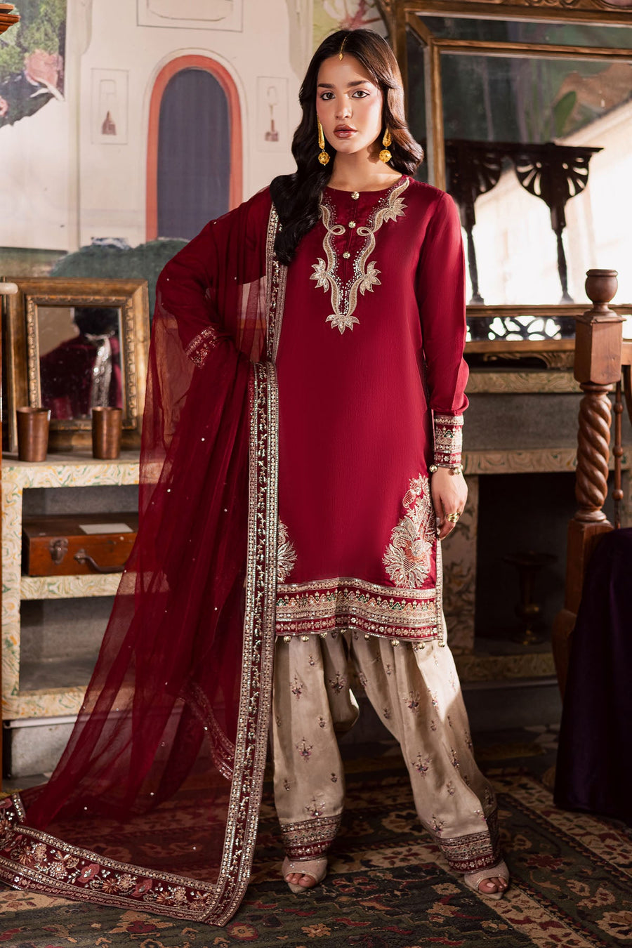 Nureh Nur Mahal Festive Embroidered Silk Unstitched 3Pc Suit NE-193