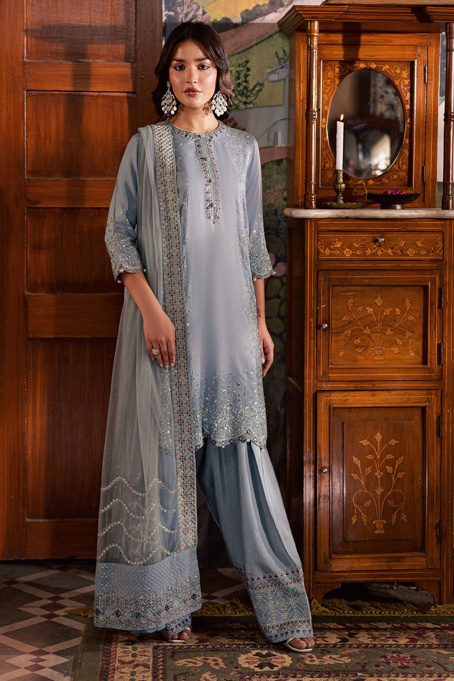 Nureh Nur Mahal Festive Embroidered Silk Unstitched 3Pc Suit NE-195
