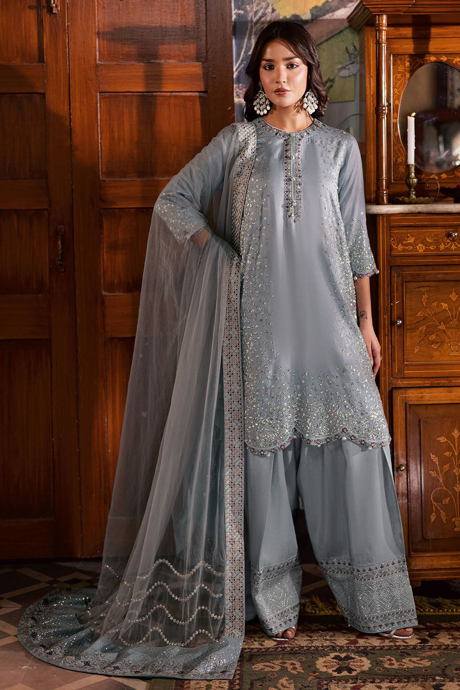 Nureh Nur Mahal Festive Embroidered Silk Unstitched 3Pc Suit NE-195