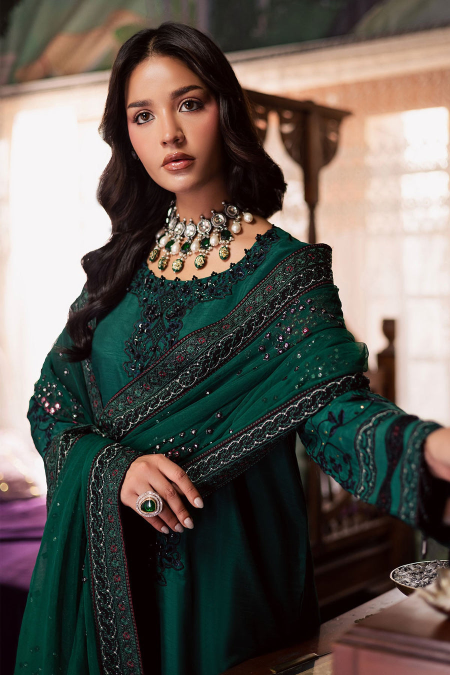 Nureh Nur Mahal Festive Embroidered Silk Unstitched 3Pc Suit NE-196