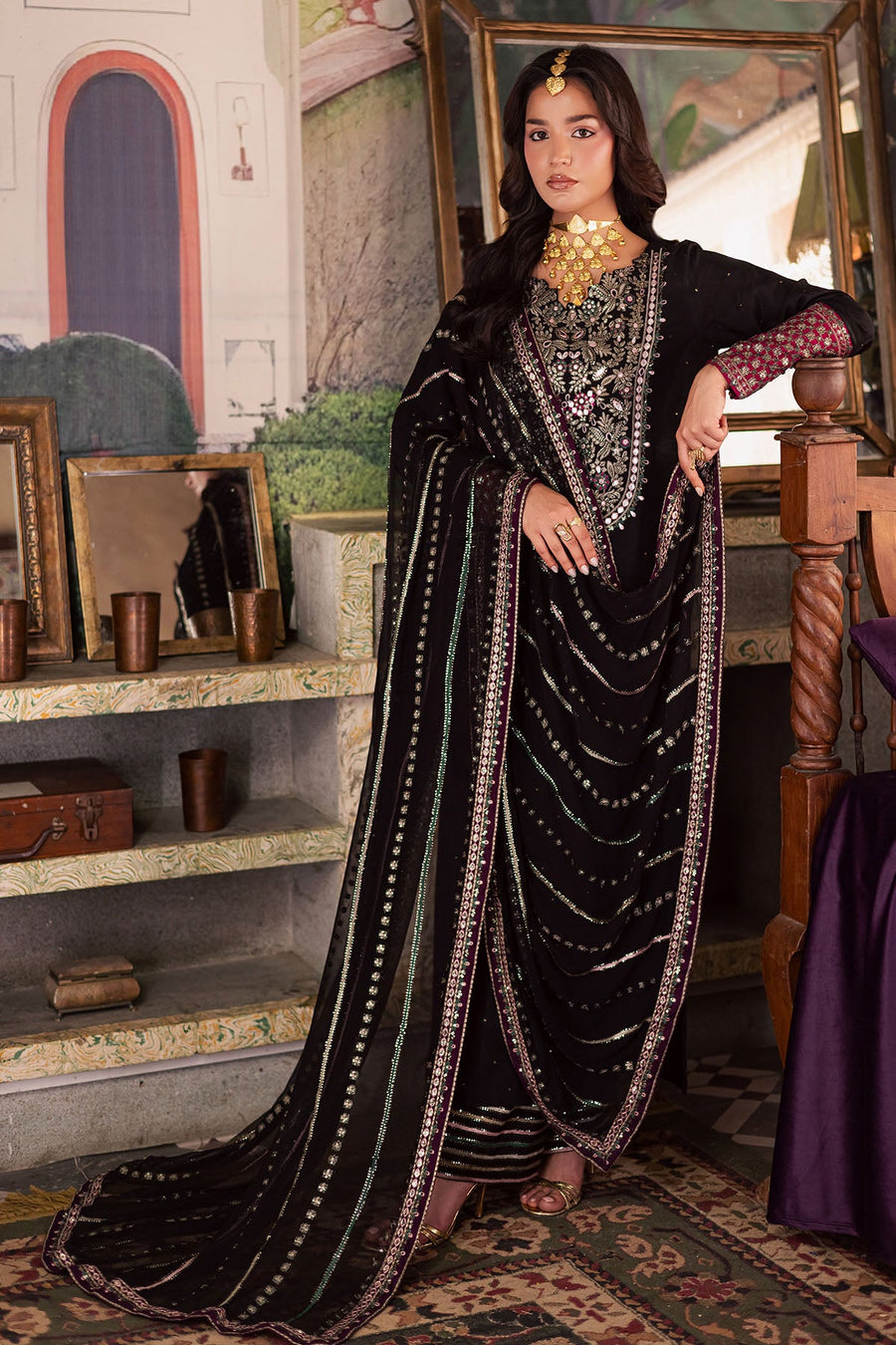 Nureh Nur Mahal Festive Embroidered Silk Unstitched 3Pc Suit NE-197