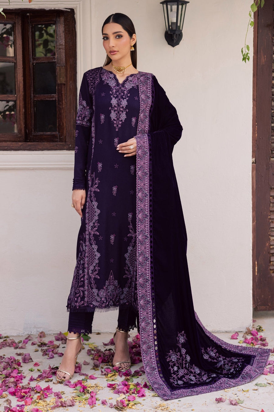 NUREH Exclusive Embroidered Leather Peach Unstitched 3Pc Suit NE-198