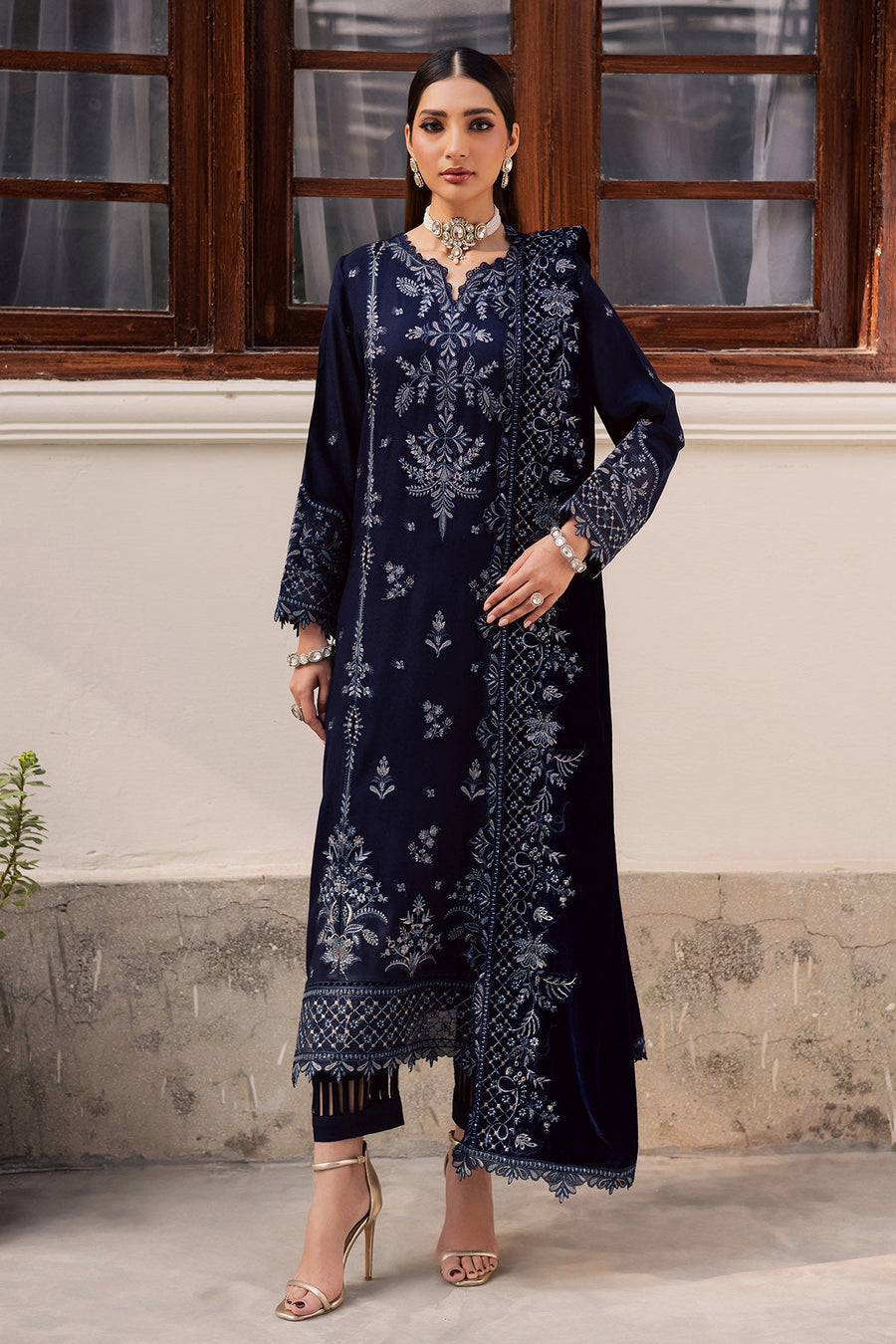 NUREH Exclusive Embroidered Leather Peach Unstitched 3Pc Suit NE-200