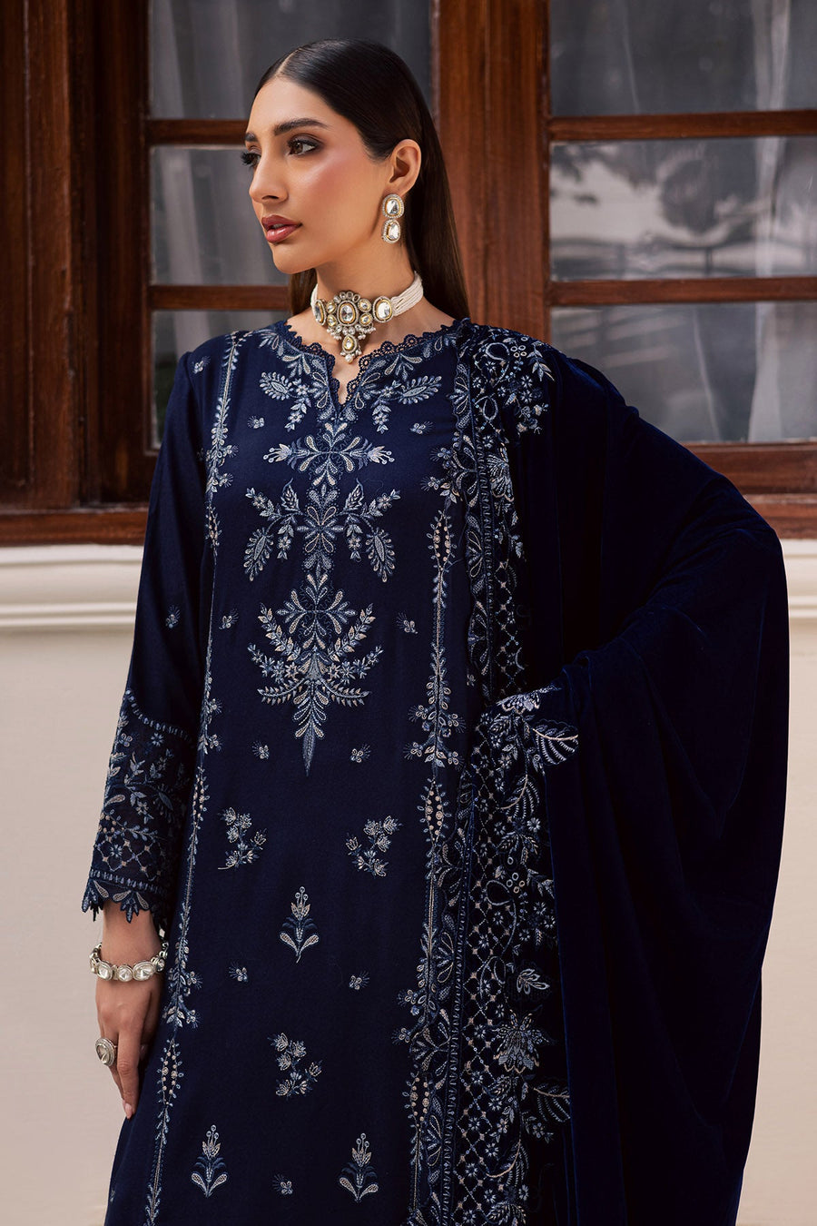 NUREH Exclusive Embroidered Leather Peach Unstitched 3Pc Suit NE-200