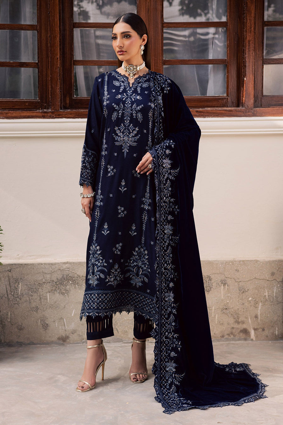 NUREH Exclusive Embroidered Leather Peach Unstitched 3Pc Suit NE-200