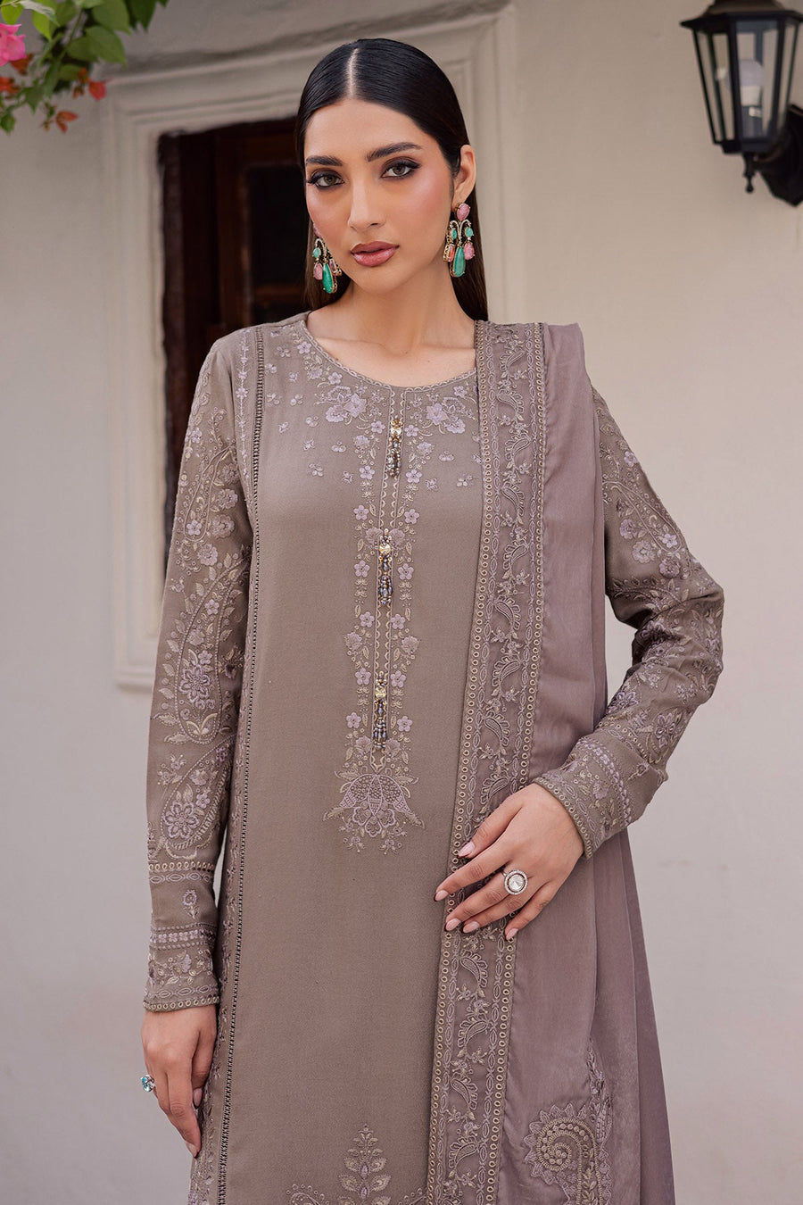 NUREH Exclusive Embroidered Leather Peach Unstitched 3Pc Suit NE-201