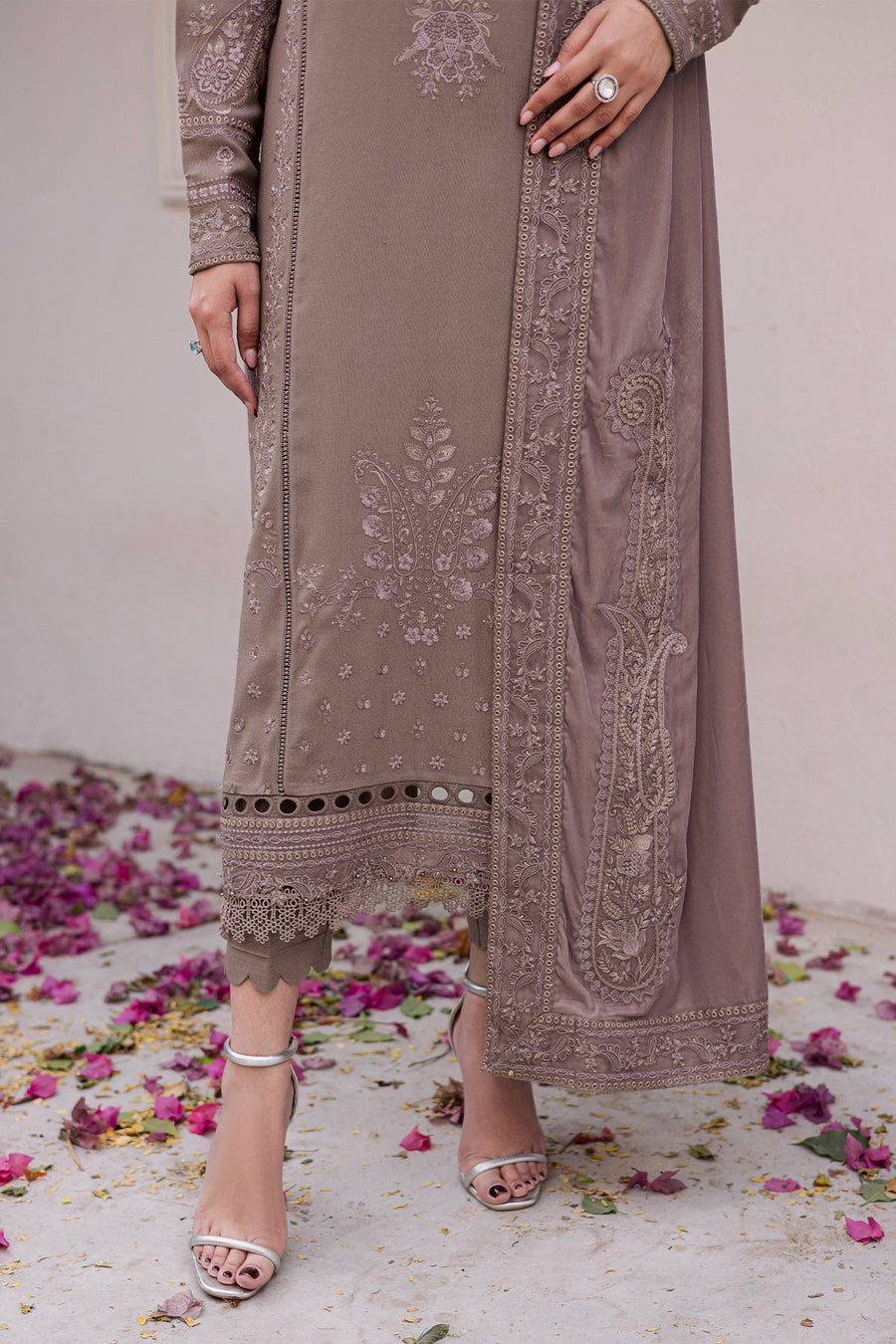 NUREH Exclusive Embroidered Leather Peach Unstitched 3Pc Suit NE-201
