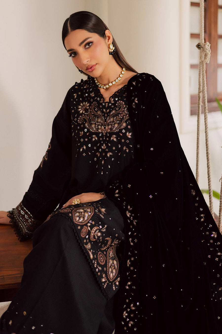NUREH Exclusive Embroidered Leather Peach Unstitched 3Pc Suit NE-202