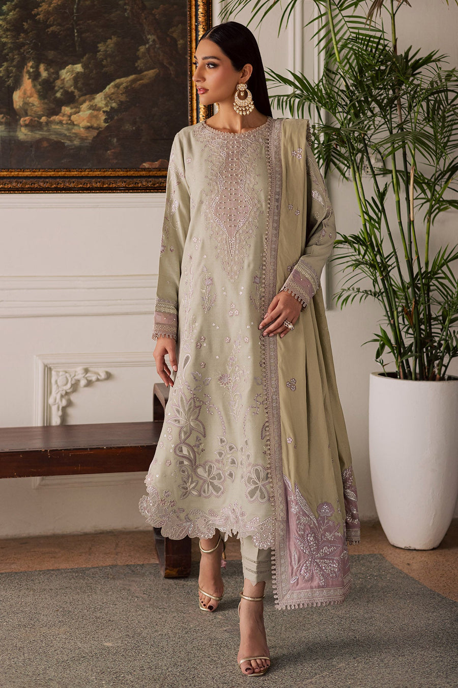 NUREH Exclusive Embroidered Leather Peach Unstitched 3Pc Suit NE-203