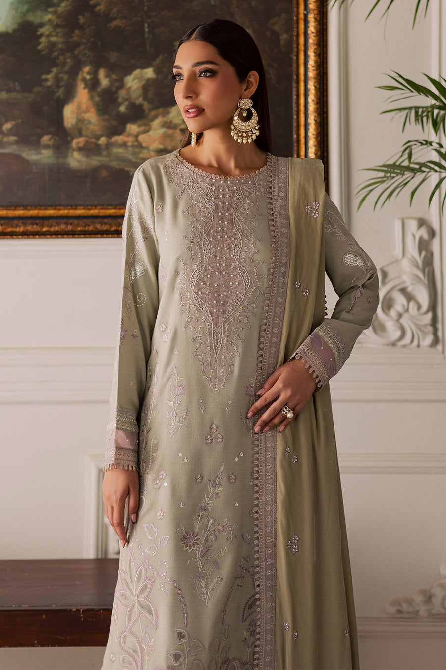 NUREH Exclusive Embroidered Leather Peach Unstitched 3Pc Suit NE-203