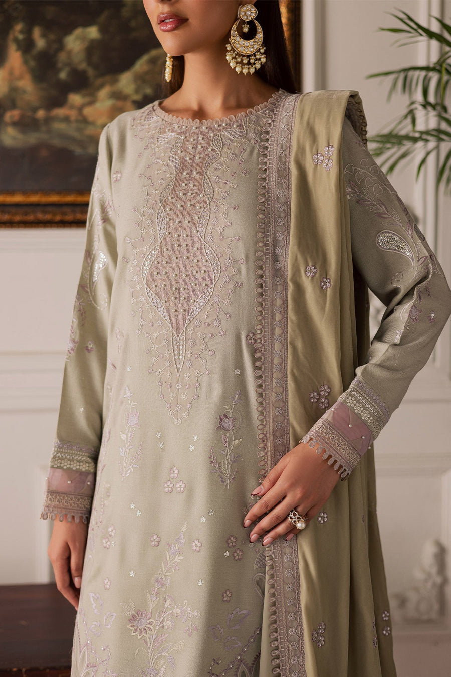 NUREH Exclusive Embroidered Leather Peach Unstitched 3Pc Suit NE-203