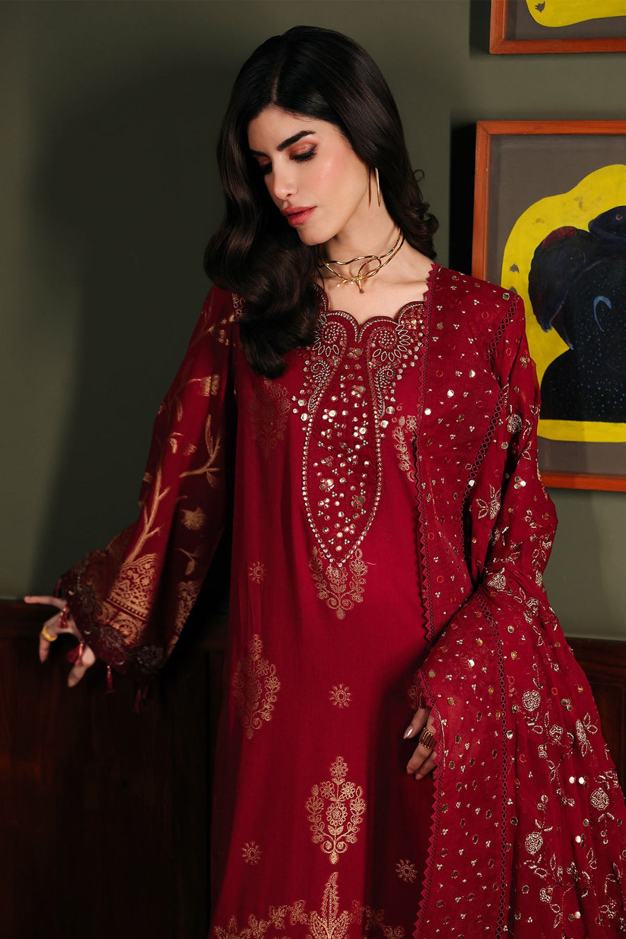 NUREH Exclusive Embroidered Lawn Jacquard Unstitched 3Pc Suit NE-225