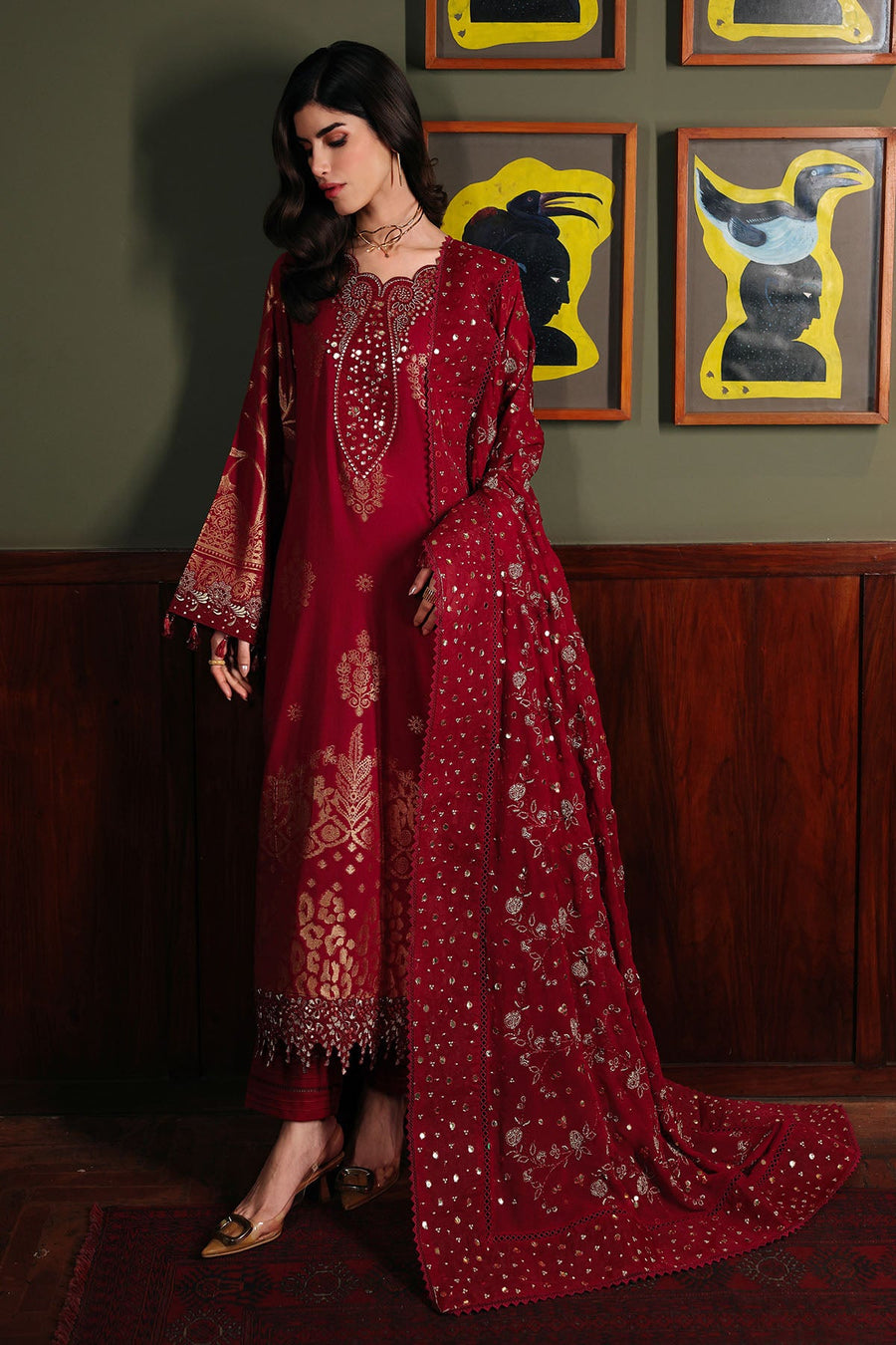 NUREH Exclusive Embroidered Lawn Jacquard Unstitched 3Pc Suit NE-225