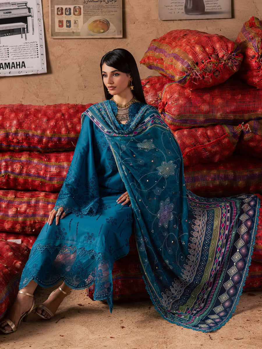 NUREH Bazar Unstitched Embroidered Chikankari Doriya Lawn 3Pc Suit NE-242